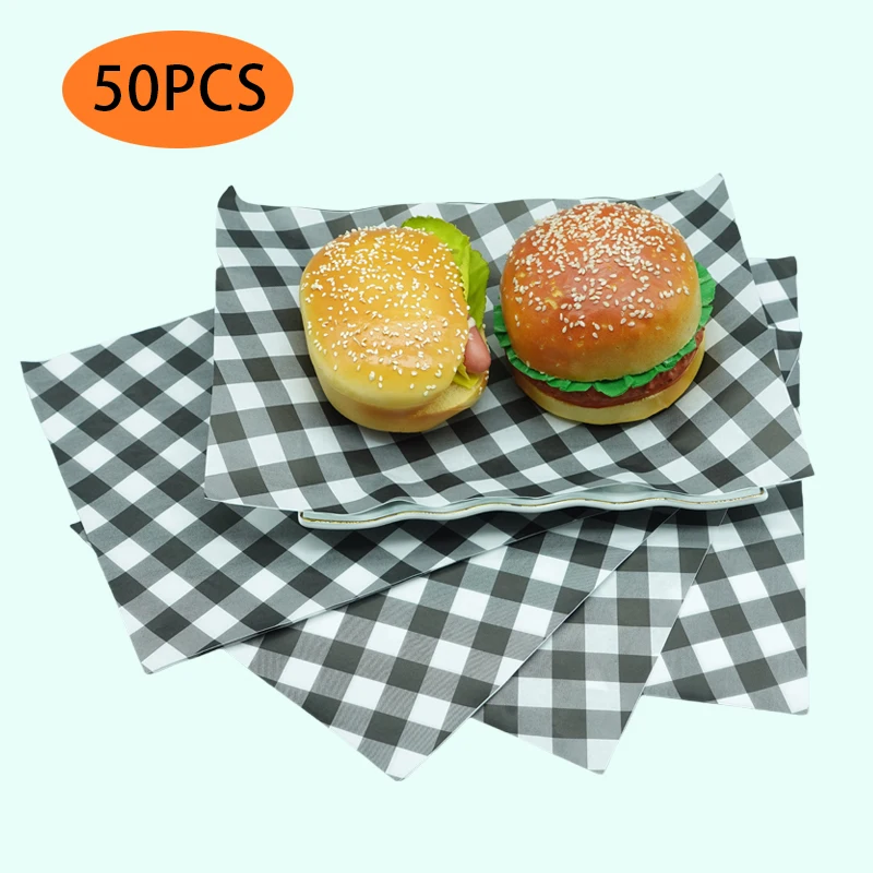 50 Pcs Greaseproof Checkered Food Wrapping Paper – Oil Resistant Burger, Sandwich & Snack Liners – Colorful Basket Mats & Placemats for Parties, Picnics, Cafes, and Takeaway - 图片 7