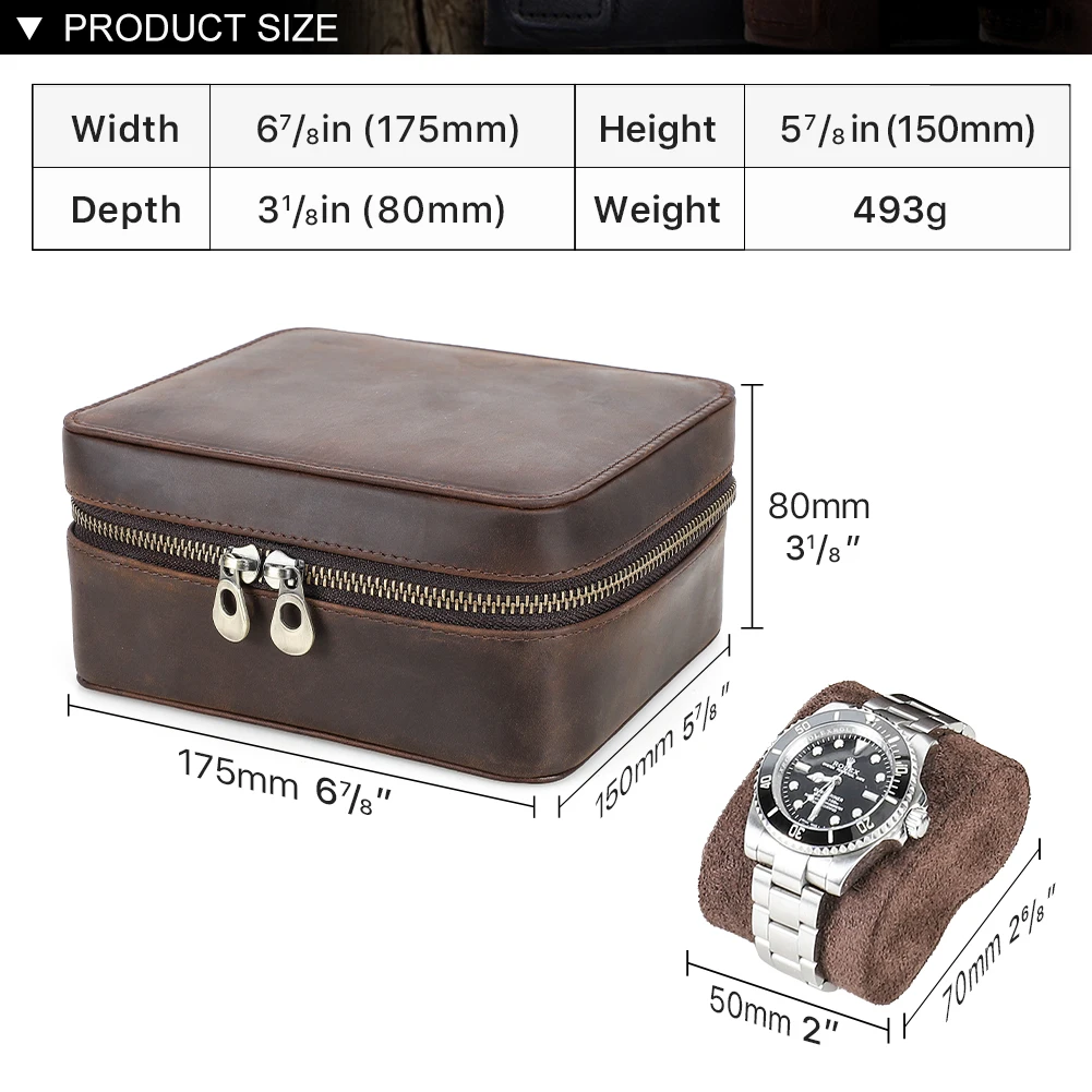 Travel Watch Organizer | Premium Retro Genuine Leather Travel Organizer for Watches, Sunglasses and Jewelry with Soft Velvet Lining, Multi-slot Storage Box, Elegant Gift Case for Men and Women, Portable and Durable Luxury Design - 图片 6