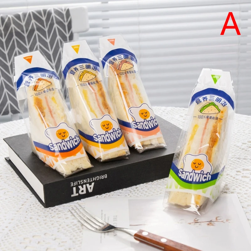 100 Pieces Transparent Anti-Fog Disposable Triangle Sandwich Bags 17.5x23.5cm for Sandwiches, Toast, Burgers, Cake & Bread Packaging, Easy Tear, Food-Safe, Lightweight & Practical for Home & Commercial Use - 图片 11