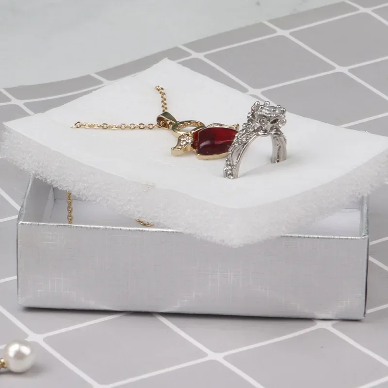 Velvet Metal Necklace Holder and Cardboard Jewelry Gift Box with Butterfly Bow – Sponge Lined Rectangle Packaging for Rings, Bracelets, Earrings and Necklaces – Elegant Jewelry Display and Storage