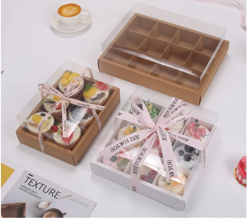 6/9/12 Grid Kraft Paper Cupcake Boxes with Clear Window, Muffin and Pastry Packaging Cartons for Chocolate Cookies Snacks, Party Birthday Wedding Gift Presentation Carrier 8