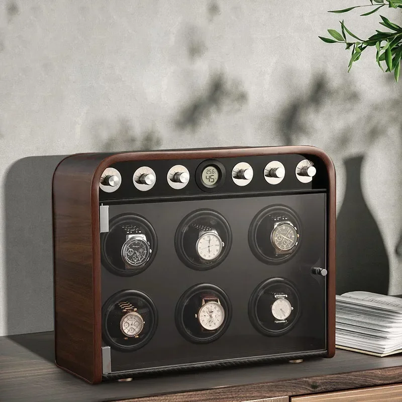 Elegant Wooden Automatic Watch Winder Box with Silent Motor, 5-Speed Adjustable Settings, LED Ambient Light, Anti-Magnetization, Vertical Winding, Cover Stop Function, Battery or Plug-In Power Options - 图片 6