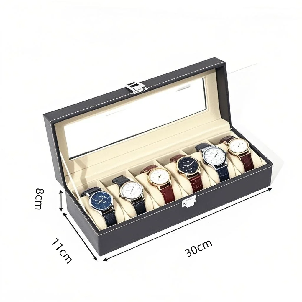 Watch Display Case ⌚ – Stop Tangled Timepieces! Premium PU Leather Organizer with Glass Top for 6/10/12 Luxury Watches - 图片 9