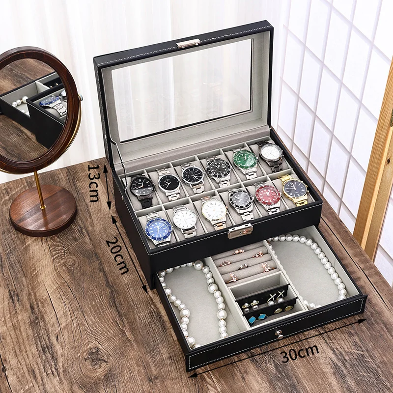 Watch Display Case ⌚ – Stop Tangled Timepieces! Premium PU Leather Organizer with Glass Top for 6/10/12 Luxury Watches - 图片 12