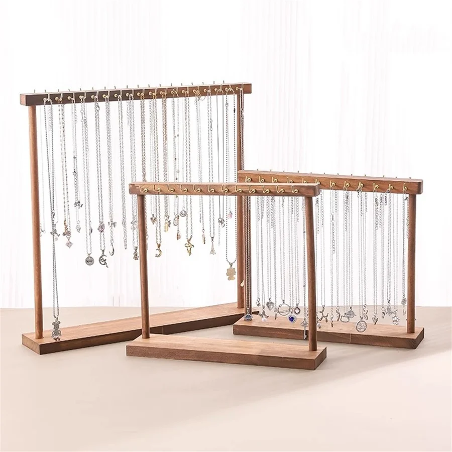 Wooden Jewelry Organizer Display Stand for Necklace, Earrings, and Bracelets – Countertop Chain Hanging Rack Jewelry Storage Display Prop with Velvet Finish for Boutique, Shop, Home Showcase - 图片 6