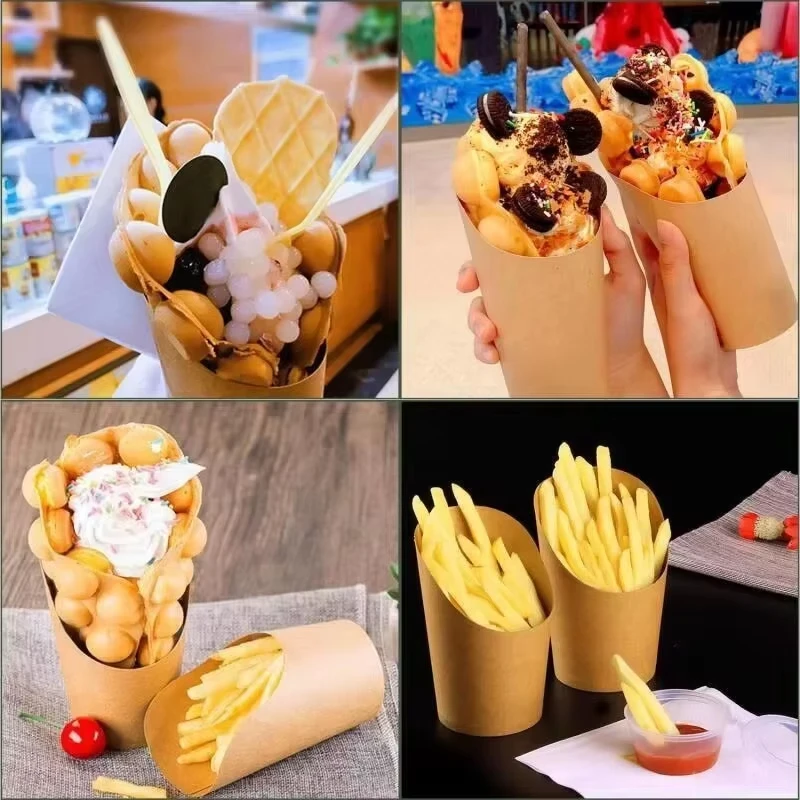 Disposable Greaseproof French Fries Cups, Hamburger & Sandwich Paper Containers, Kitchen Snack Cups, Cowhide Skewer Holders, Ice Cream Paper Cups, Fast Food Takeout Packaging, Party Catering Supplies - 图片 2
