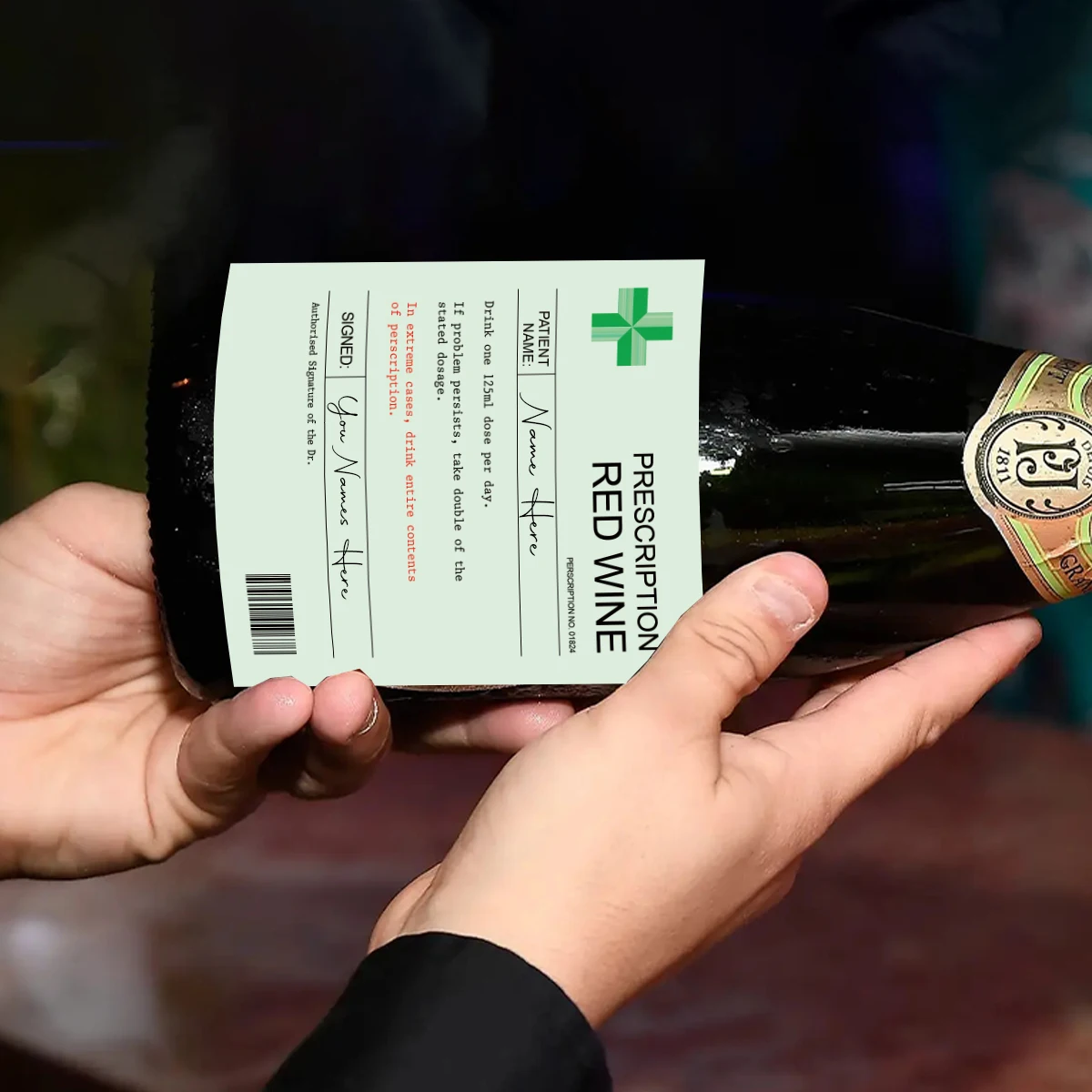 6-Pack Prescription-Themed Wine Bottle Stickers – Funny Christmas & Holiday Vinyl Labels for Birthday, Anniversary, Party Gifts, and Wine Decoration