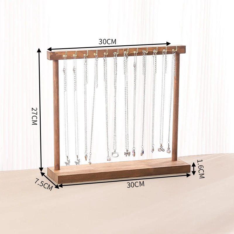 Wooden Jewelry Organizer Display Stand for Necklace, Earrings, and Bracelets – Countertop Chain Hanging Rack Jewelry Storage Display Prop with Velvet Finish for Boutique, Shop, Home Showcase - 图片 12