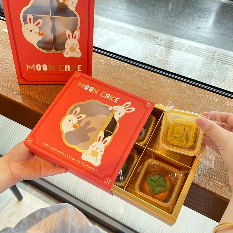 5pcs Mooncake Gift Boxes, Premium Cardboard Mid-Autumn Festival Packaging with Gold Foil Design, Handle for Easy Carrying, Perfect for Mooncakes, Chocolates, Egg Yolks, and Autumn Festival Gifts - 图片 4