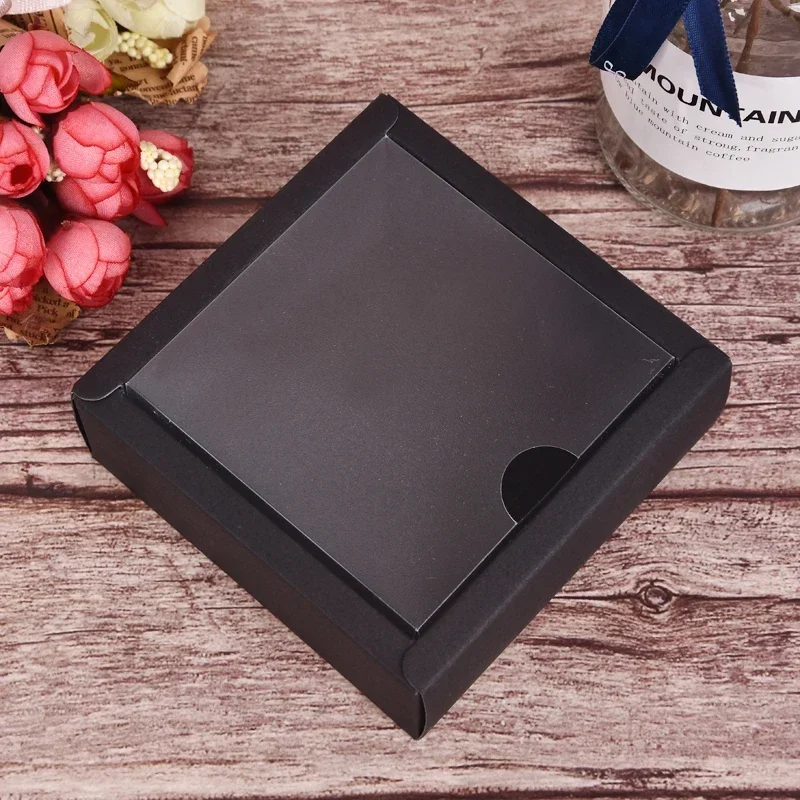 10Pcs Square Kraft Paper Gift Boxes with Frosted PVC Clear Lid, Cardboard Packaging Containers for Candy, Desserts, Soap, Handmade Cosmetics, Wedding and Party Favor Storage Cartons - 图片 5