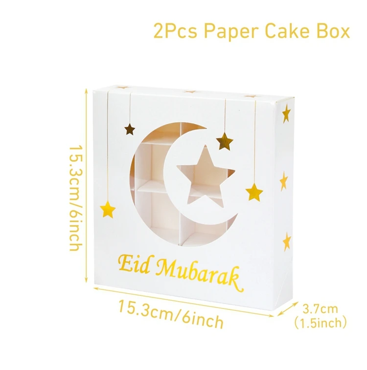 2Pcs Eid Mubarak Cake Boxes with Clear Window, Ramadan Kareem Transparent Candy and Chocolate Packaging Containers, Islamic Muslim Party Supplies for Home Decor, Dessert and Gift Presentation - 图片 13