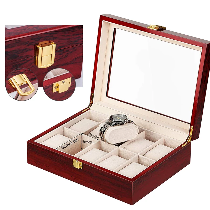 Premium Wooden Watch Storage Box with 1/2/3/5/6/10/12 Grid Compartments, Luxury Multi-Slot Watch Organizer and Jewelry Display Case for Men and Women, Portable Solid Wood Holder with Elegant Design for Collection and Travel 3