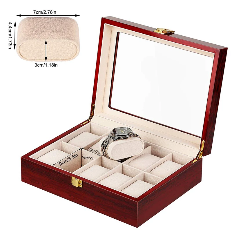 Premium Wooden Watch Storage Box with 1/2/3/5/6/10/12 Grid Compartments, Luxury Multi-Slot Watch Organizer and Jewelry Display Case for Men and Women, Portable Solid Wood Holder with Elegant Design for Collection and Travel 7