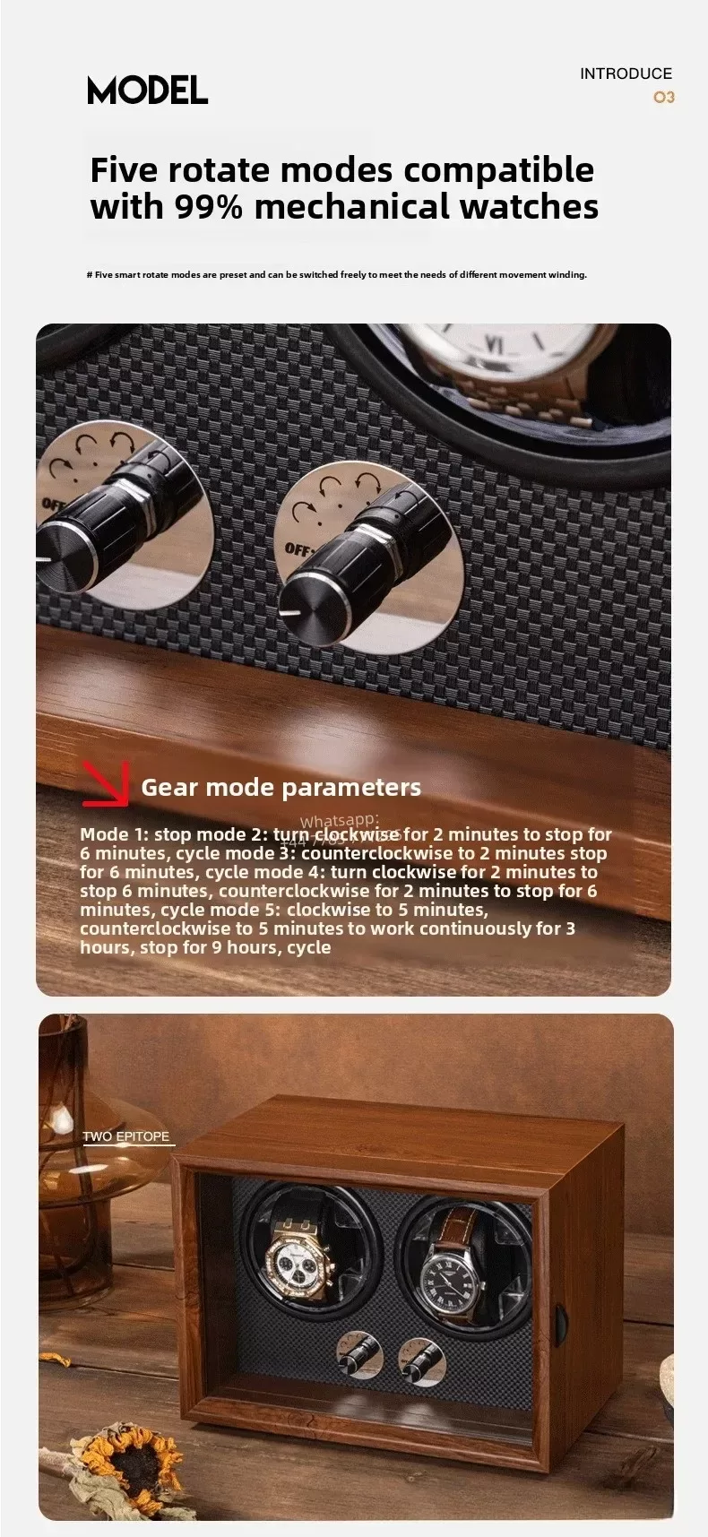 Luxury 1,2,4,6-Slot Wooden Automatic Watch Winder Box with Clear Glass Display, Custom ... - SKU LAWW0855 - UGI Packaging