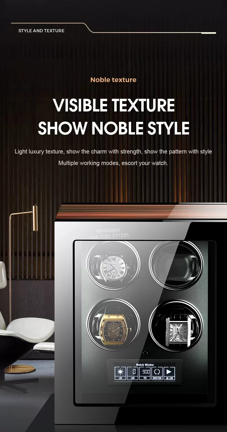 Luxury 4-Slot Automatic Watch Winder with Silent Mabuchi Motor, Touch Screen Display, W... - SKU LAWW1026 - UGI Packaging