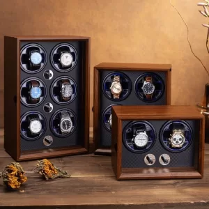 Luxury 1,2,4,6-Slot Wooden Automatic Watch Winder Box with Clear Glass Display, Custom Logo Option, Multi-Position Independent Rotators, Control Knobs, Safe Storage Case with EPR France Certified Eco Packaging