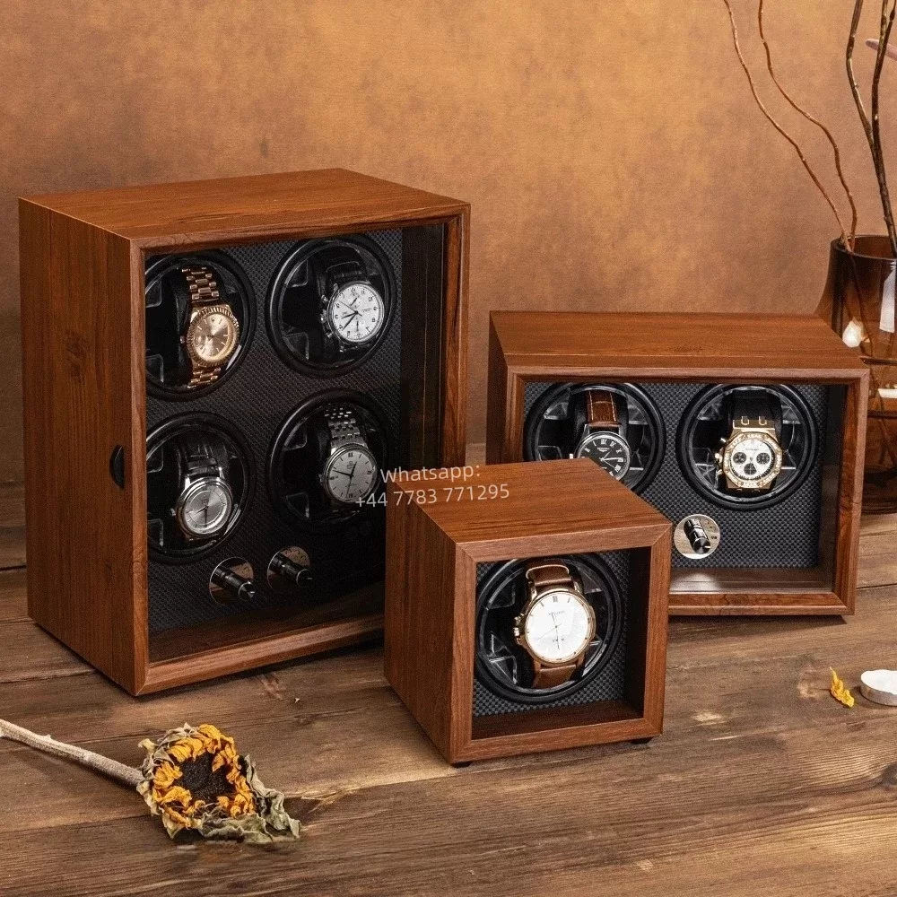 Luxury 1,2,4,6-Slot Wooden Automatic Watch Winder Box with Clear Glass Display, Custom Logo Option, Multi-Position Independent Rotators, Control Knobs, Safe Storage Case with EPR France Certified Eco Packaging - 图片 5