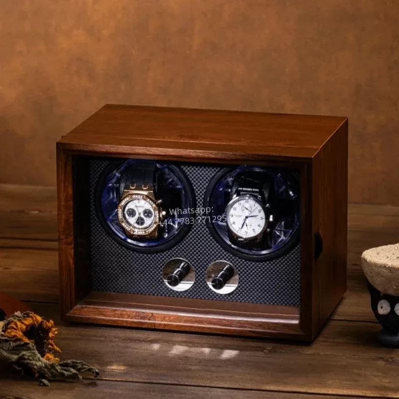 Luxury 1,2,4,6-Slot Wooden Automatic Watch Winder Box with Clear Glass Display, Custom Logo Option, Multi-Position Independent Rotators, Control Knobs, Safe Storage Case with EPR France Certified Eco Packaging - 图片 4