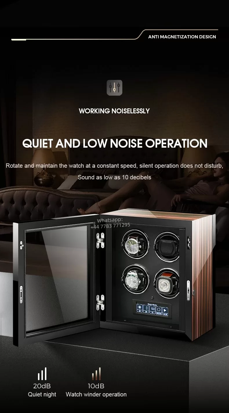 Luxury 4-Slot Automatic Watch Winder with Silent Mabuchi Motor, Touch Screen Display, W... - SKU LAWW1026 - UGI Packaging