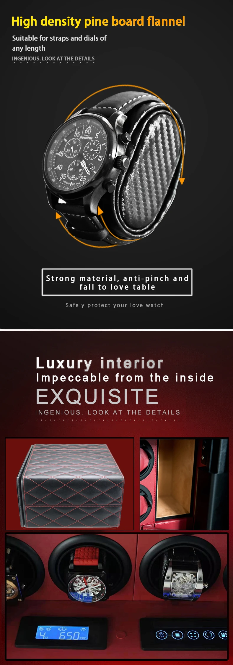 Automatic Watch Winder Safe Box with 6/9/12 Slots, Intelligent Rotation Programs 650–1950 TPD, Carbon Steel Hidden Strongbox with Fingerprint Unlock, Digital Code, Key Access, Alarm and Security Glass 6