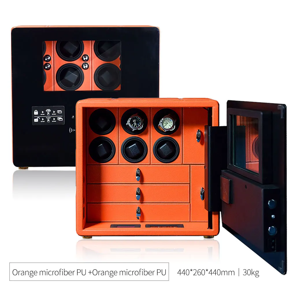 Automatic Watch Winder Safe Box with 6/9/12 Slots, Intelligent Rotation Programs 650–1950 TPD, Carbon Steel Hidden Strongbox with Fingerprint Unlock, Digital Code, Key Access, Alarm and Security Glass 26