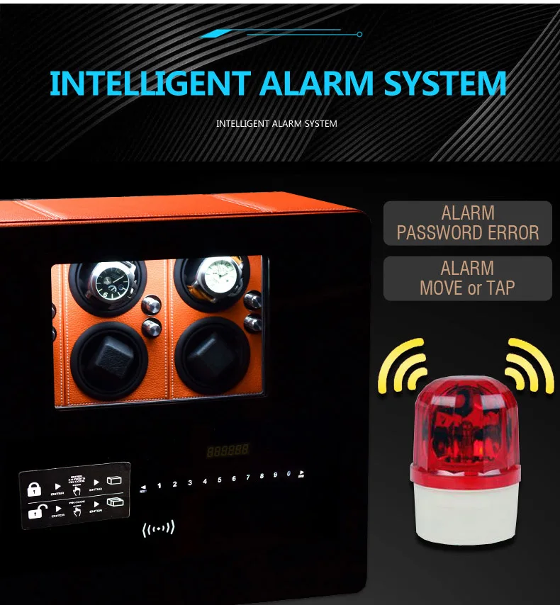 Automatic Watch Winder Safe Box with 6/9/12 Slots, Intelligent Rotation Programs 650–1950 TPD, Carbon Steel Hidden Strongbox with Fingerprint Unlock, Digital Code, Key Access, Alarm and Security Glass 7