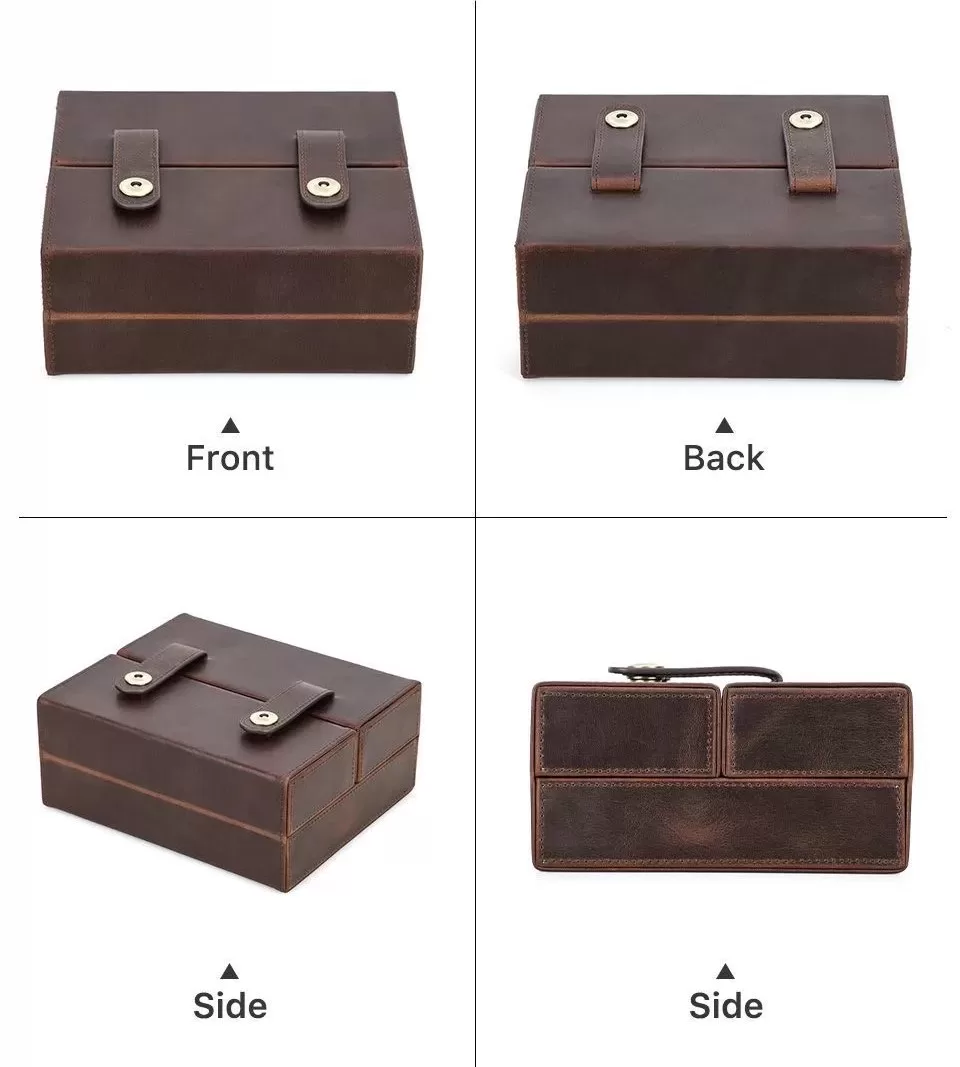 Front view of Leather Cigar Travel Humidor showing dual zipper and premium Crazy Horse leather texture