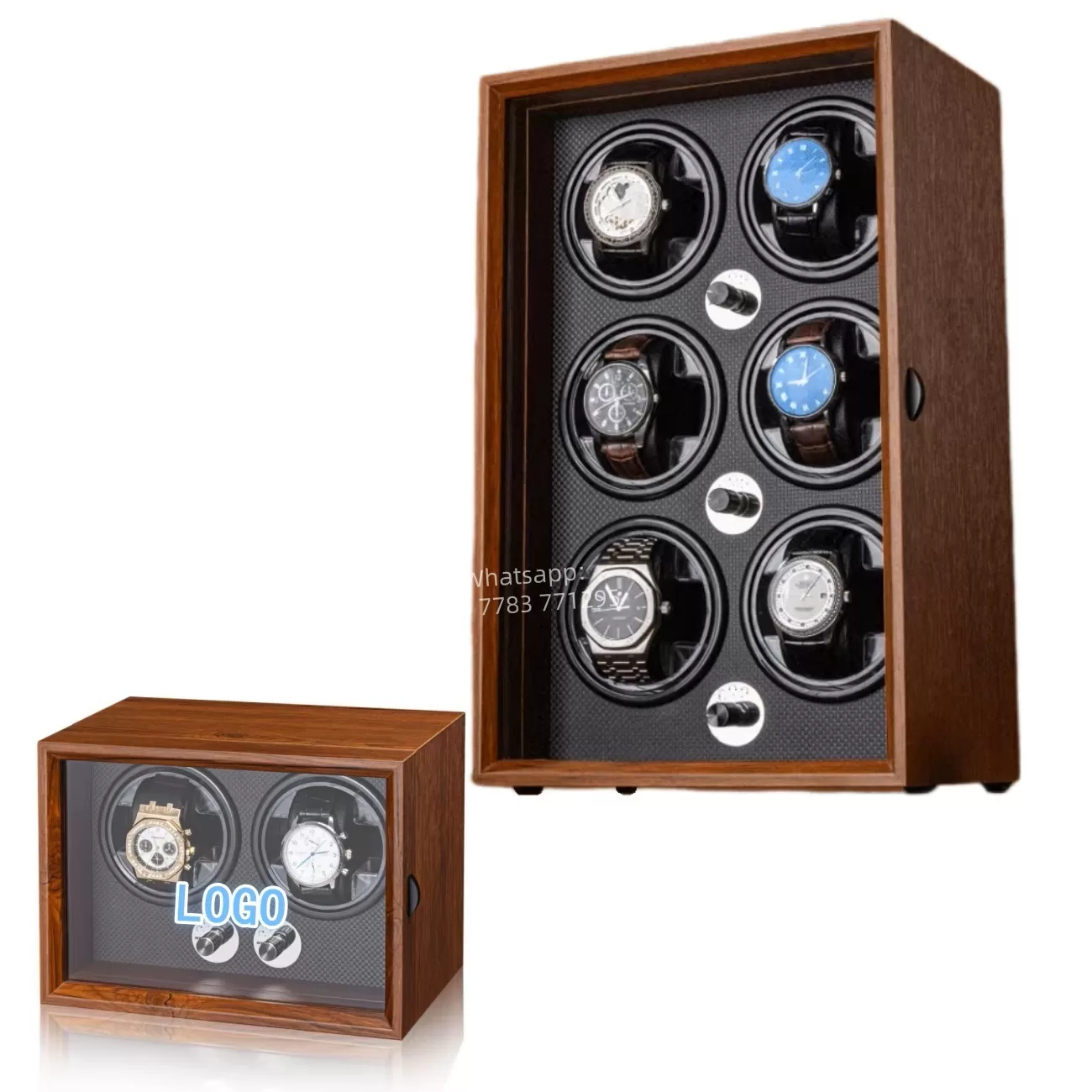 Luxury 1,2,4,6-Slot Wooden Automatic Watch Winder Box with Clear Glass Display, Custom Logo Option, Multi-Position Independent Rotators, Control Knobs, Safe Storage Case with EPR France Certified Eco Packaging - 图片 7