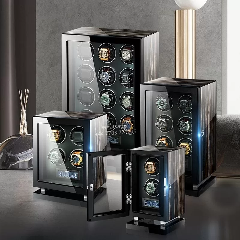 Luxury 4-Slot Automatic Watch Winder with Fingerprint Unlock, Touchscreen Control, Interior LED Backlight, Sustainable Wood & Leather Design, Silent Japanese Motors, OEM/ODM Customization, CE & EPR Certified - 图片 9
