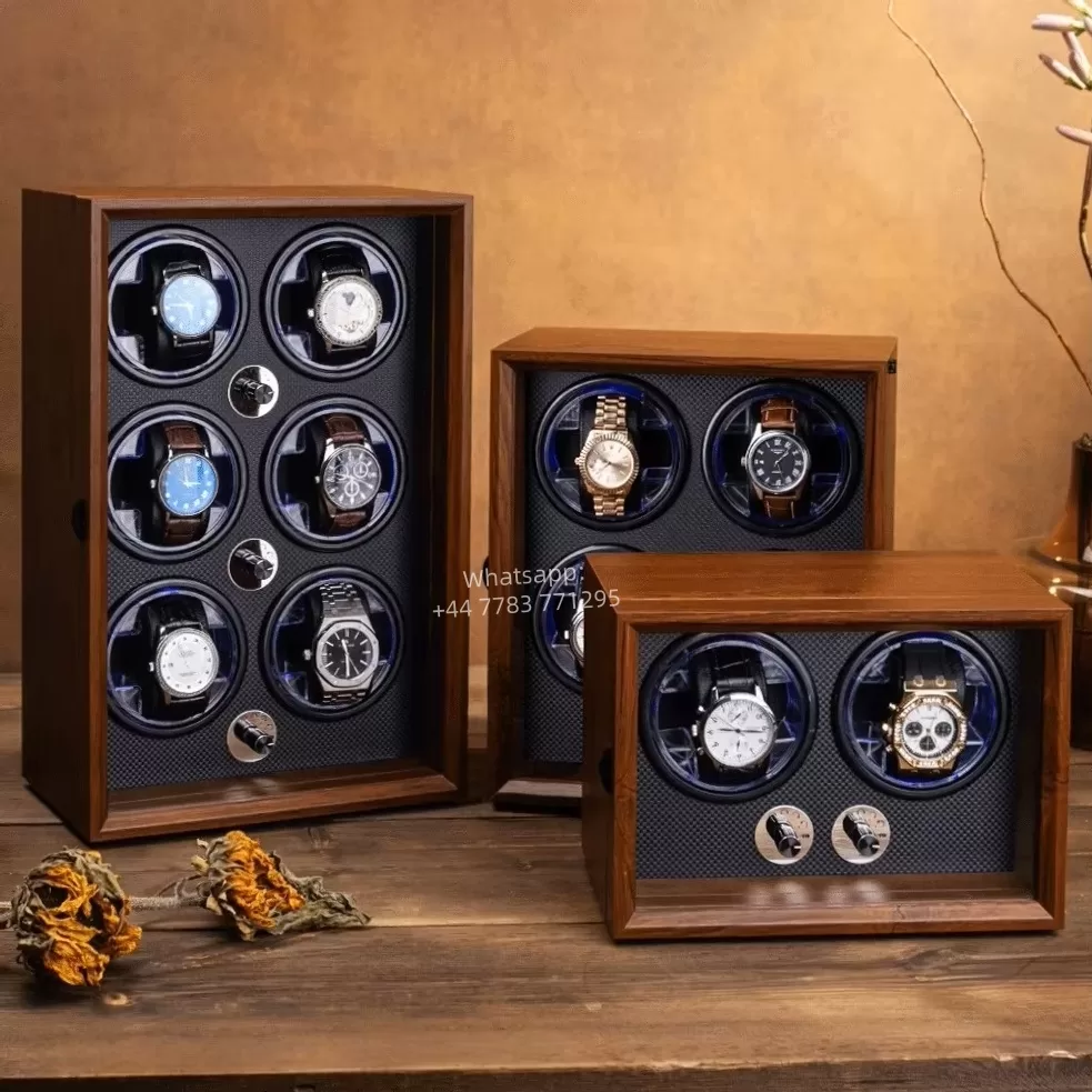 Luxury 1,2,4,6-Slot Wooden Automatic Watch Winder Box with Clear Glass Display, Custom Logo Option, Multi-Position Independent Rotators, Control Knobs, Safe Storage Case with EPR France Certified Eco Packaging - 图片 3
