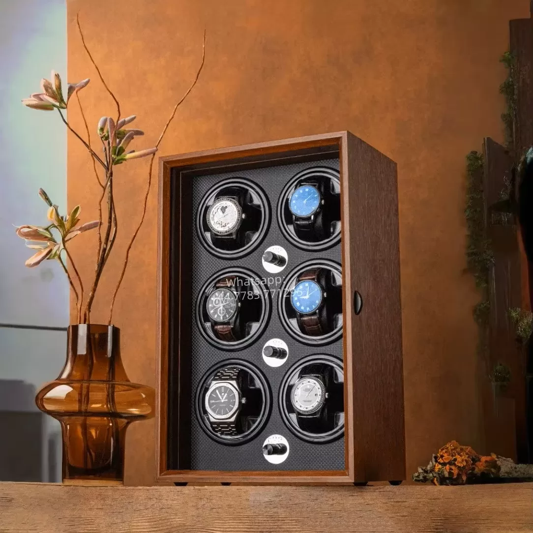Luxury 1,2,4,6-Slot Wooden Automatic Watch Winder Box with Clear Glass Display, Custom Logo Option, Multi-Position Independent Rotators, Control Knobs, Safe Storage Case with EPR France Certified Eco Packaging - 图片 2