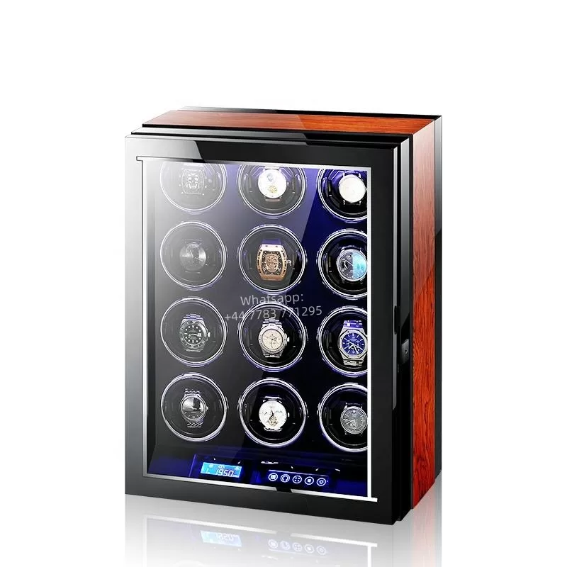 Luxury 4-Slot Automatic Watch Winder with Silent Mabuchi Motor, Touch Screen Display, Wooden Case Organizer with Remote Control, Leather Interior, Shock-Resistant, Sustainable Materials, Protective Storage for Men & Women Watches - 图片 4