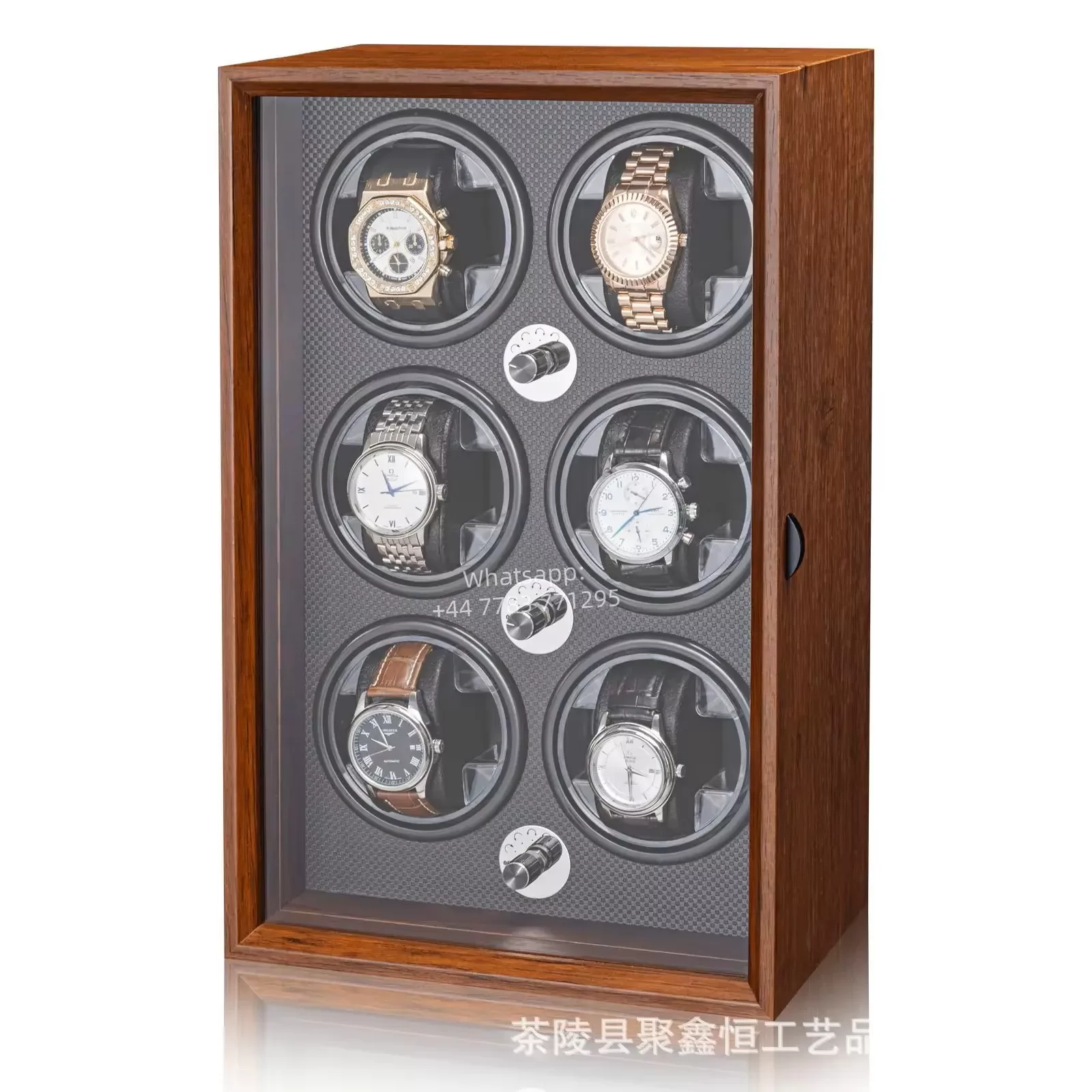 Luxury 1,2,4,6-Slot Wooden Automatic Watch Winder Box with Clear Glass Display, Custom Logo Option, Multi-Position Independent Rotators, Control Knobs, Safe Storage Case with EPR France Certified Eco Packaging - 图片 11