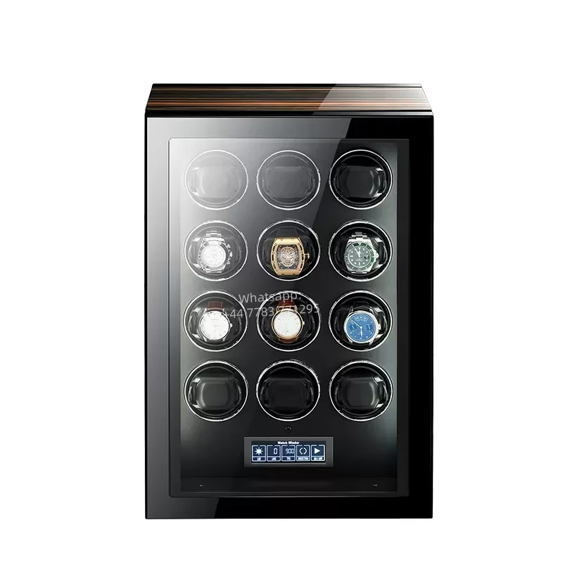 Luxury 4-Slot Automatic Watch Winder with Silent Mabuchi Motor, Touch Screen Display, Wooden Case Organizer with Remote Control, Leather Interior, Shock-Resistant, Sustainable Materials, Protective Storage for Men & Women Watches - 图片 9