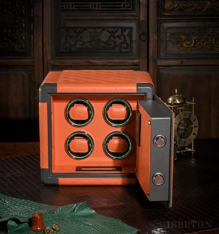 Luxury Leather Automatic Watch Winder Safe Box with 4 Slots, Password Unlock, Touch Screen Panel, Atmosphere Lamp, Durable Steel & Leather Construction for Secure Watch Storage, Display and Protection - 图片 2