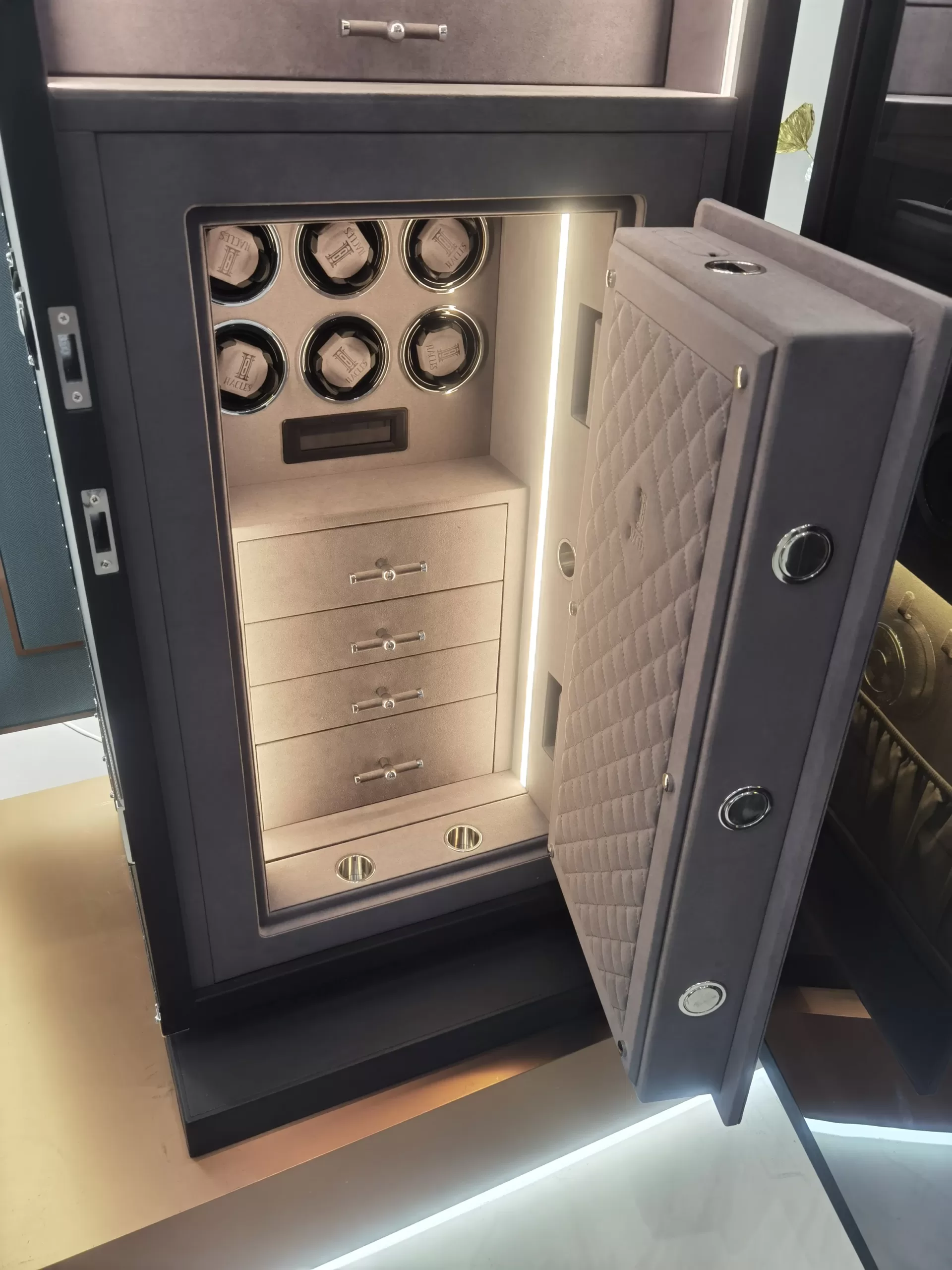 Luxury Fingerprint Safe with Double Watch Winder for 4/6/8/12/24 Timepieces, Fireproof Jewelry and Cash Cabinet, Secure Storage for Gold, Patents and Valuables, OEM & ODM Orders Supported 10