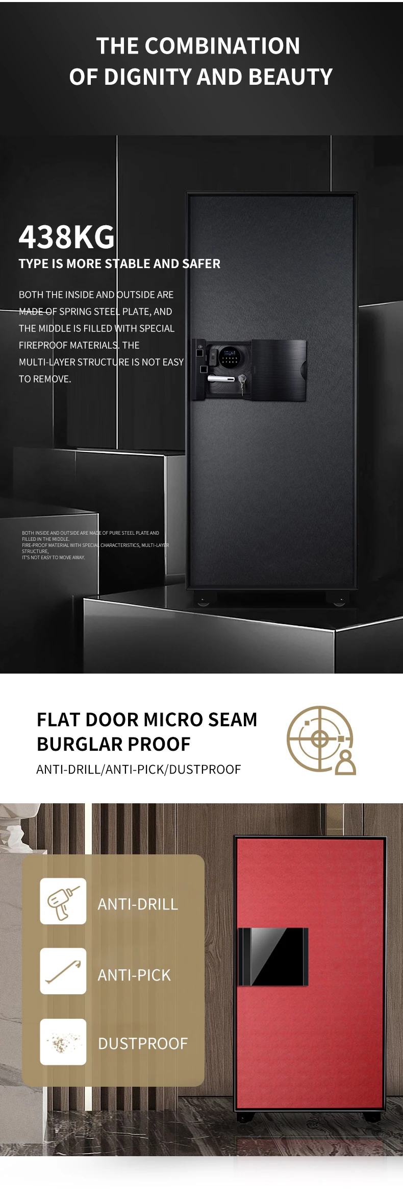 Luxury Fireproof Watch Winder Safe Cabinet, Steel Strongbox with Digital Touch Lock, Fingerprint Option, Anti-Theft Structure, Large Capacity for Jewelry, Gun, and Intelligent Home Storage Solutions 8