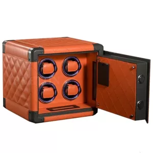 Luxury Leather Automatic Watch Winder Safe Box with 4 Slots, Password Unlock, Touch Screen Panel, Atmosphere Lamp, Durable Steel & Leather Construction for Secure Watch Storage, Display and Protection