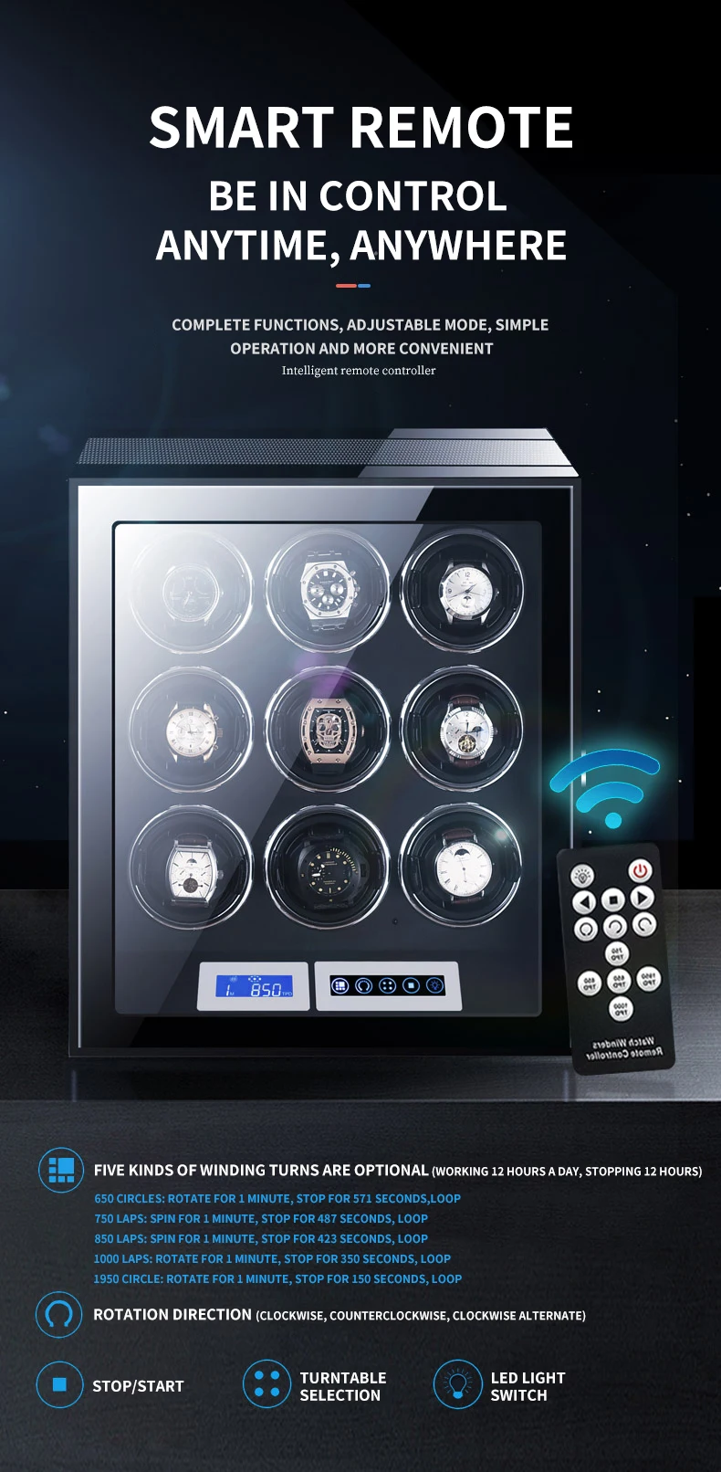 Luxury 24-30 Slot Automatic Watch Winder Safe Box with Fingerprint Lock, Touch Screen, Remote Control, Suede Interior, Water and Shock Resistant MDF Case, Sustainable Storage Cabinet for Watch Collectors 3