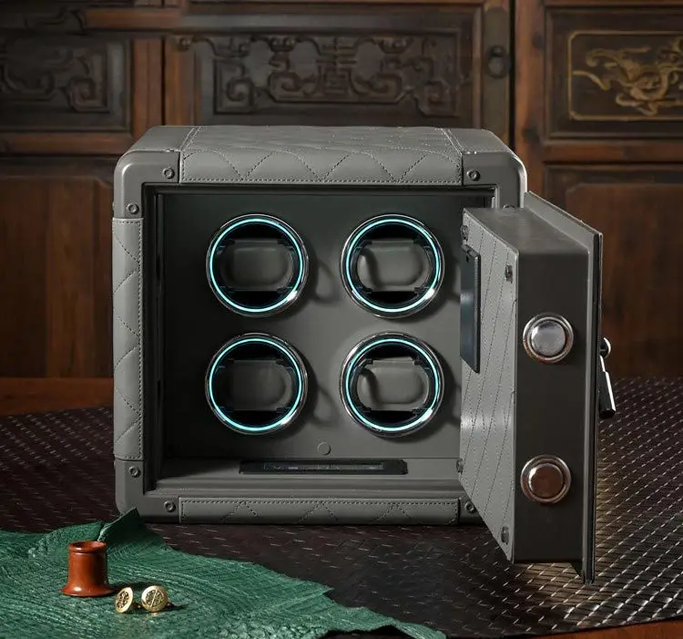 Luxury Leather Automatic Watch Winder Safe Box with 4 Slots, Password Unlock, Touch Screen Panel, Atmosphere Lamp, Durable Steel & Leather Construction for Secure Watch Storage, Display and Protection 3