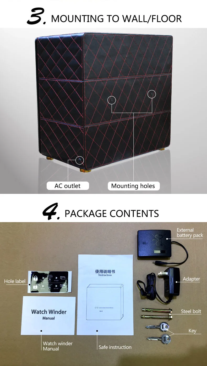 Automatic Watch Winder Safe Box with 6/9/12 Slots, Intelligent Rotation Programs 650–1950 TPD, Carbon Steel Hidden Strongbox with Fingerprint Unlock, Digital Code, Key Access, Alarm and Security Glass 12