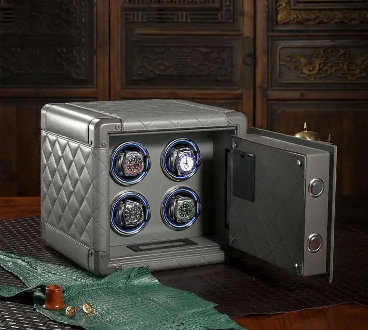 Luxury Leather Automatic Watch Winder Safe Box with 4 Slots, Password Unlock, Touch Screen Panel, Atmosphere Lamp, Durable Steel & Leather Construction for Secure Watch Storage, Display and Protection - 图片 4