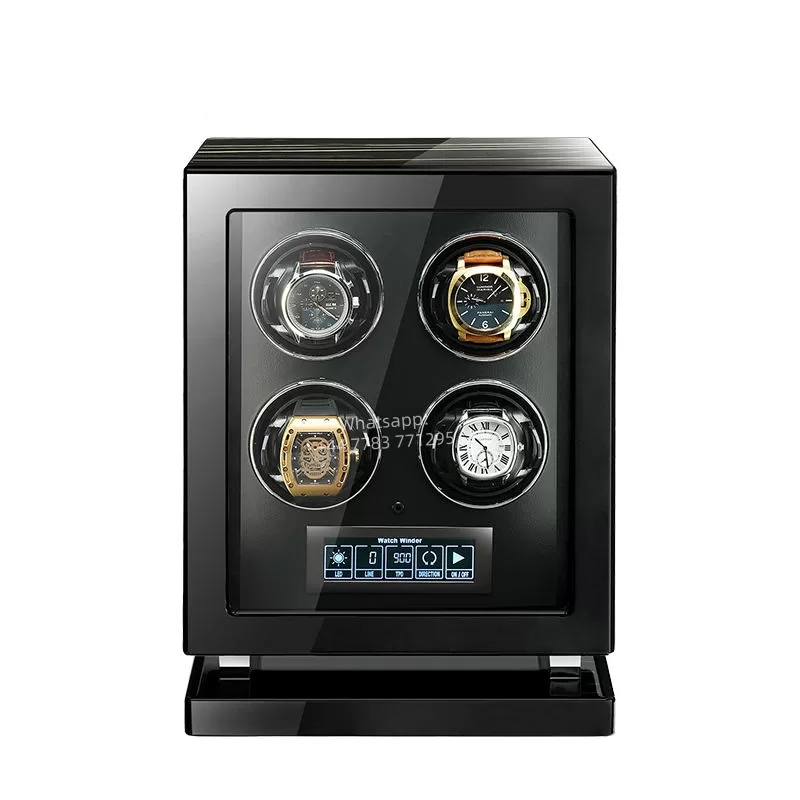 Luxury 4-Slot Automatic Watch Winder with Fingerprint Unlock, Touchscreen Control, Interior LED Backlight, Sustainable Wood & Leather Design, Silent Japanese Motors, OEM/ODM Customization, CE & EPR Certified - 图片 7