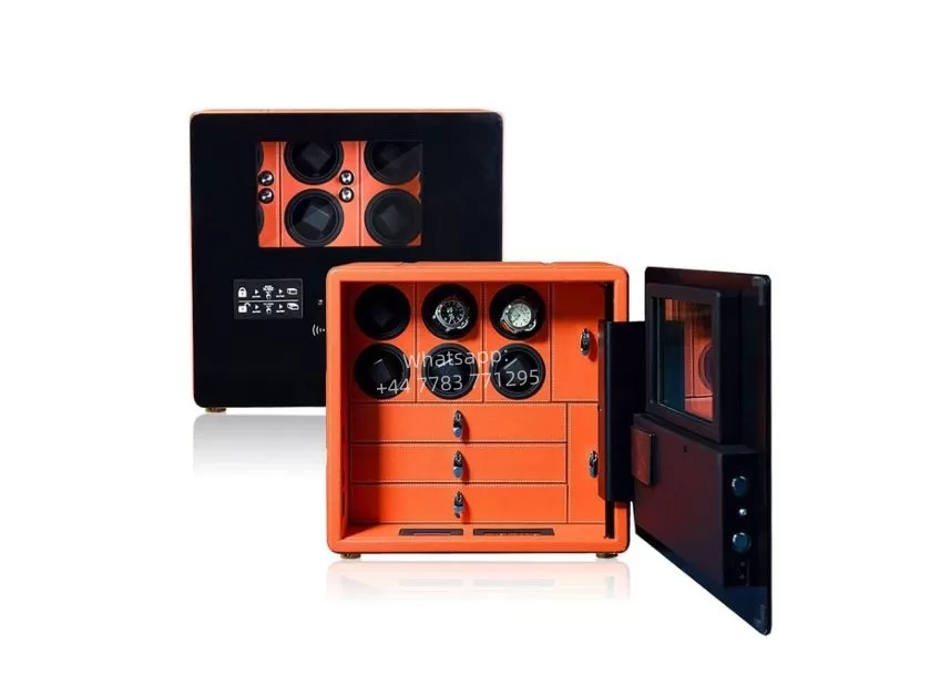 Custom Luxury Biometric Watch Winder Safe Box with 6, 9, or 12 Automatic Watch Rotating Winders, LED Display, Hidden Jewelry Drawers, Fingerprint Lock, Fireproof Carbon Steel Security Safe for Home or Office - 图片 6