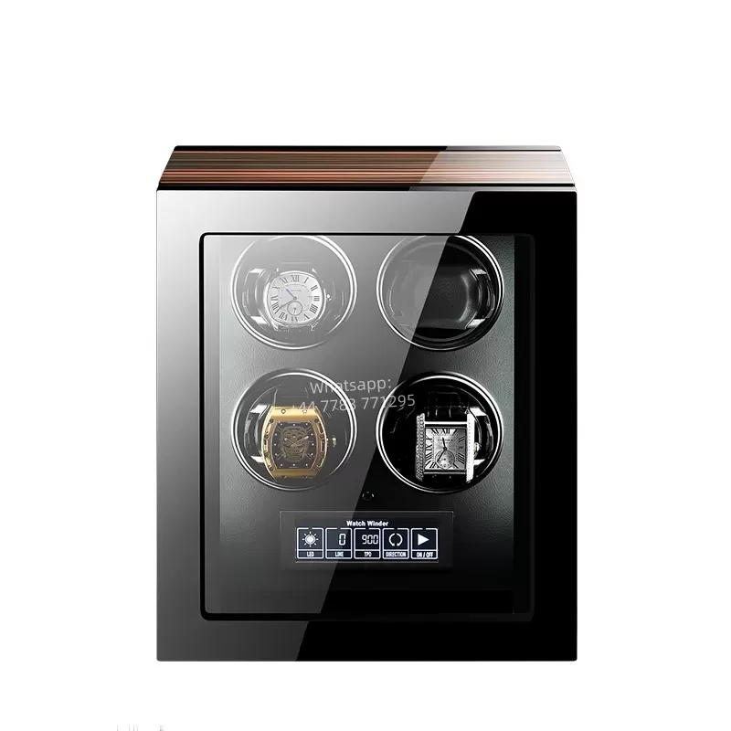 Luxury 4-Slot Automatic Watch Winder with Silent Mabuchi Motor, Touch Screen Display, Wooden Case Organizer with Remote Control, Leather Interior, Shock-Resistant, Sustainable Materials, Protective Storage for Men & Women Watches - 图片 11