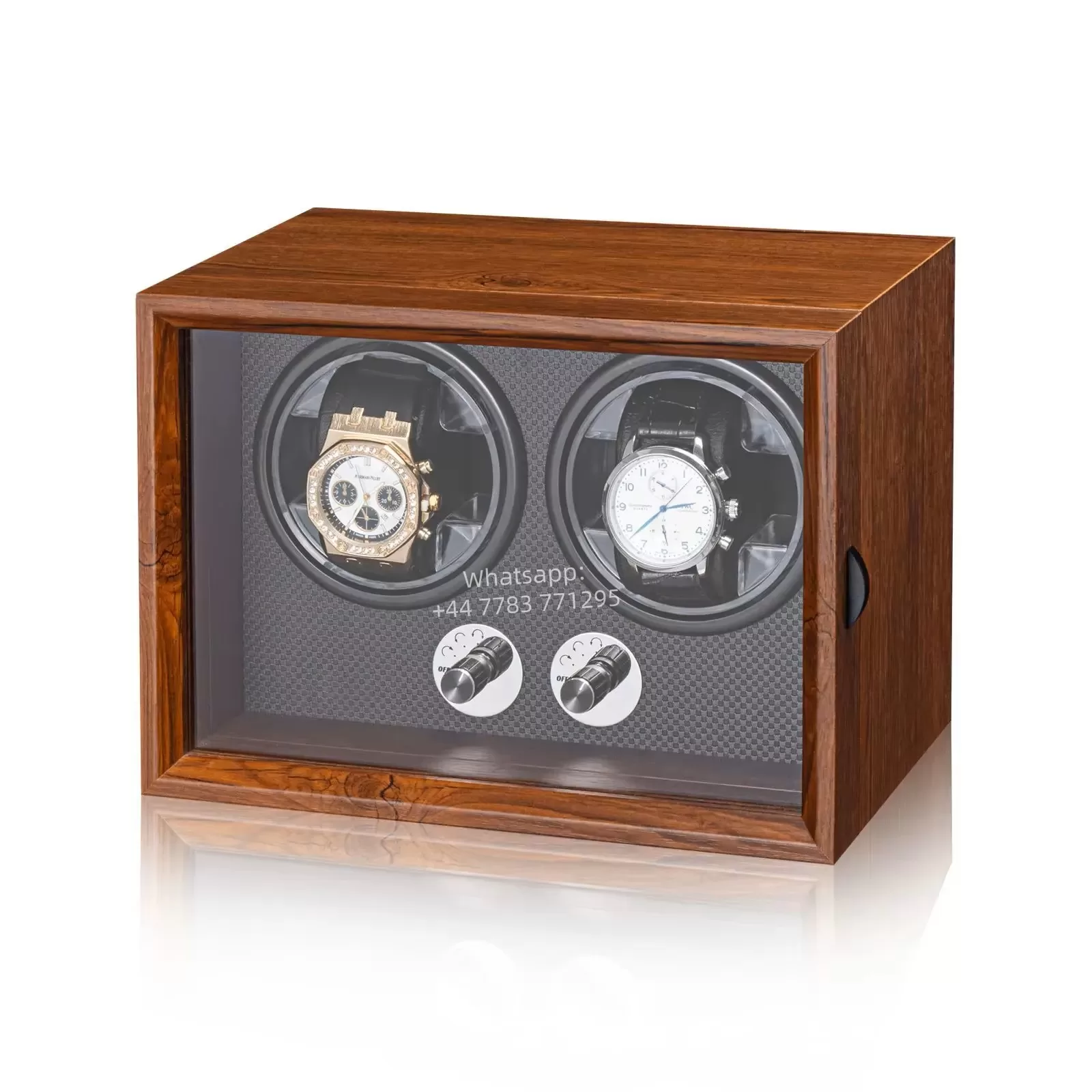 Luxury 1,2,4,6-Slot Wooden Automatic Watch Winder Box with Clear Glass Display, Custom Logo Option, Multi-Position Independent Rotators, Control Knobs, Safe Storage Case with EPR France Certified Eco Packaging - 图片 9
