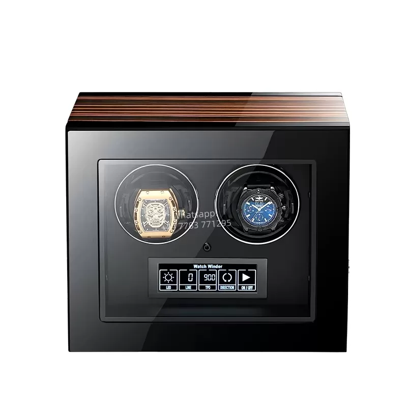 Luxury 4-Slot Automatic Watch Winder with Silent Mabuchi Motor, Touch Screen Display, Wooden Case Organizer with Remote Control, Leather Interior, Shock-Resistant, Sustainable Materials, Protective Storage for Men & Women Watches - 图片 13