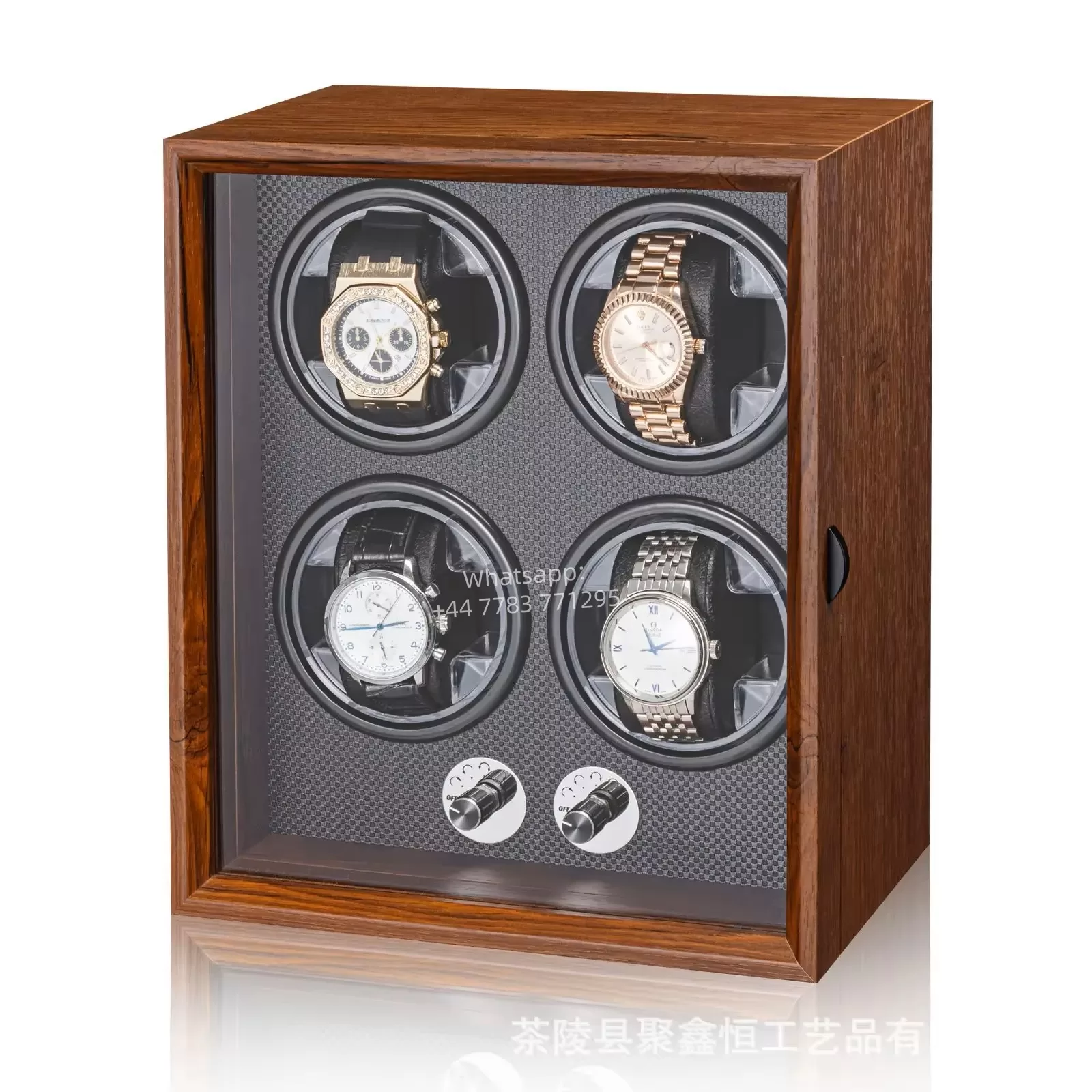 Luxury 1,2,4,6-Slot Wooden Automatic Watch Winder Box with Clear Glass Display, Custom Logo Option, Multi-Position Independent Rotators, Control Knobs, Safe Storage Case with EPR France Certified Eco Packaging - 图片 8