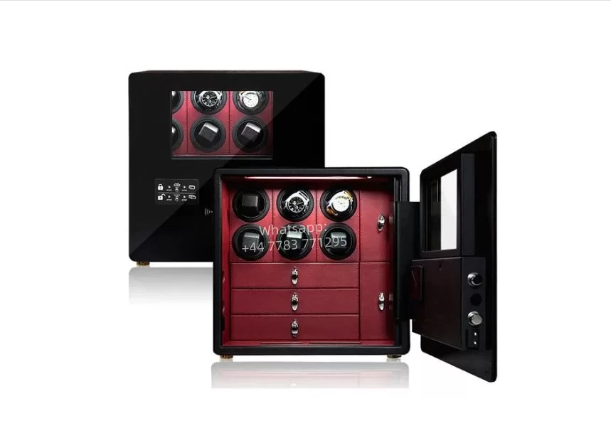 Custom Luxury Biometric Watch Winder Safe Box with 6, 9, or 12 Automatic Watch Rotating Winders, LED Display, Hidden Jewelry Drawers, Fingerprint Lock, Fireproof Carbon Steel Security Safe for Home or Office - 图片 8