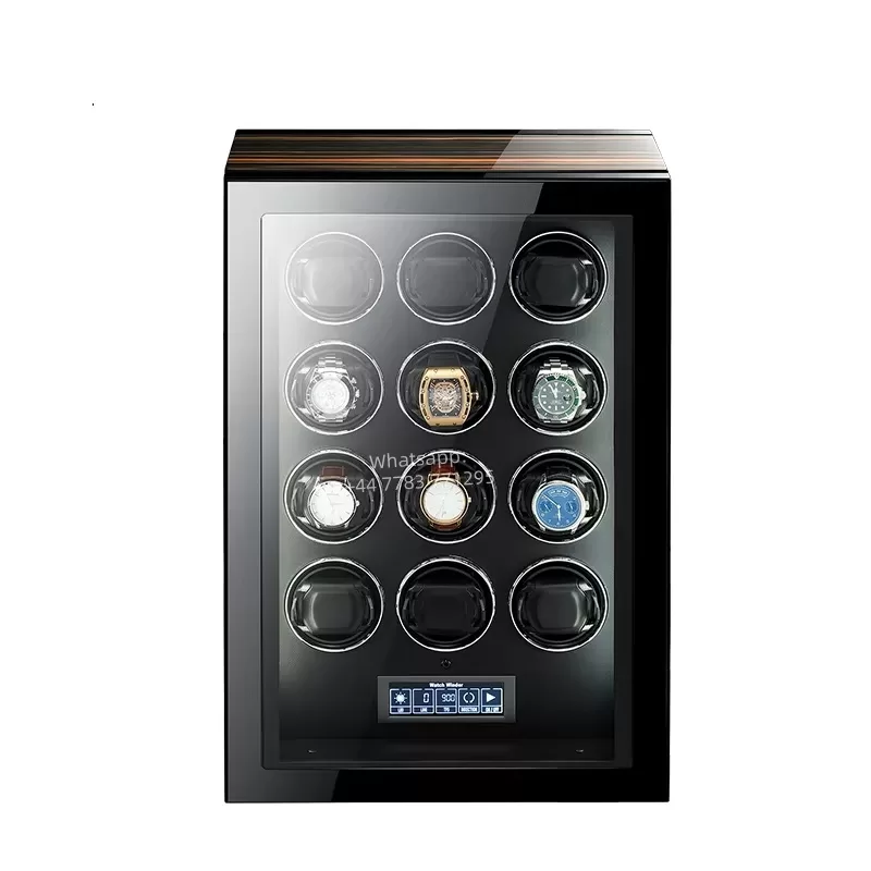 Luxury 4-Slot Automatic Watch Winder with Silent Mabuchi Motor, Touch Screen Display, Wooden Case Organizer with Remote Control, Leather Interior, Shock-Resistant, Sustainable Materials, Protective Storage for Men & Women Watches - 图片 16